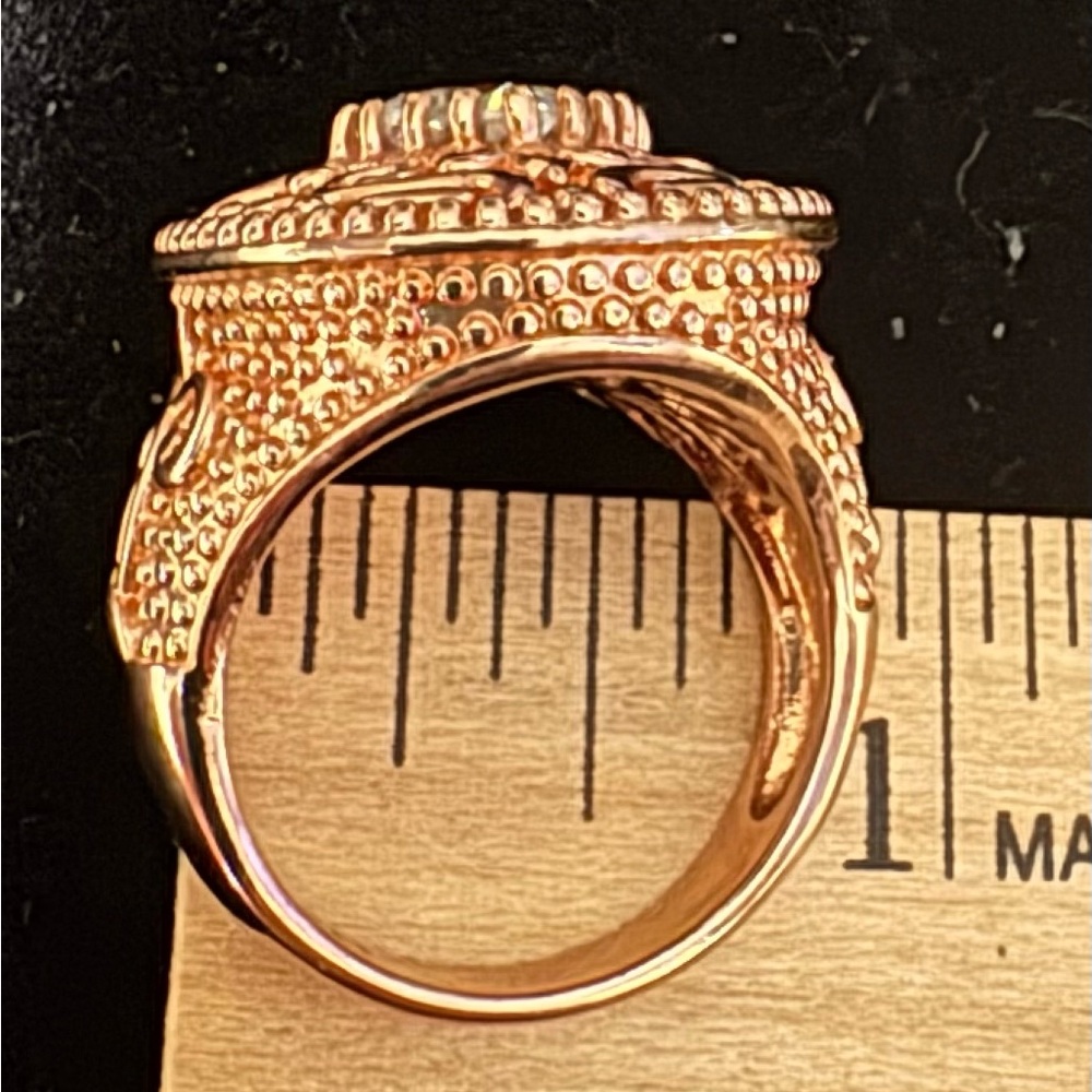 Vintage Style PAJ Rose Gold Plated Ring w/Cubic Zirconia -Ornate Design size 9 - Picture 5 of 7